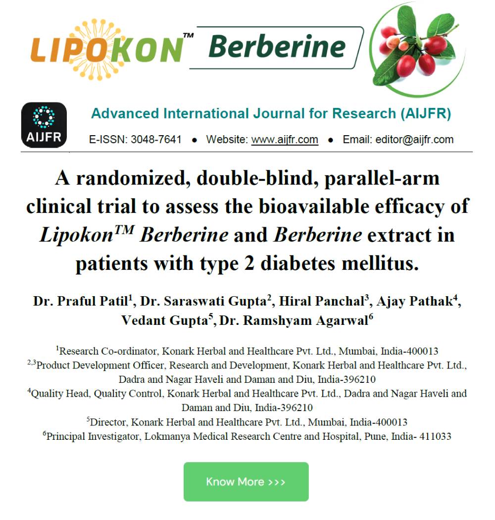 A randomized, double-blind, parallel-arm clinical trial to assess the bioavailable efficacy of LipokonTM Berberine and Berberine extract in patients with type 2 diabetes mellitus.
